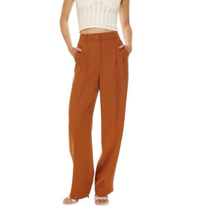 Aritzia Wilfred Effortless Pant Size 10 Pleated Trouser Anise Brown Preppy Crepe